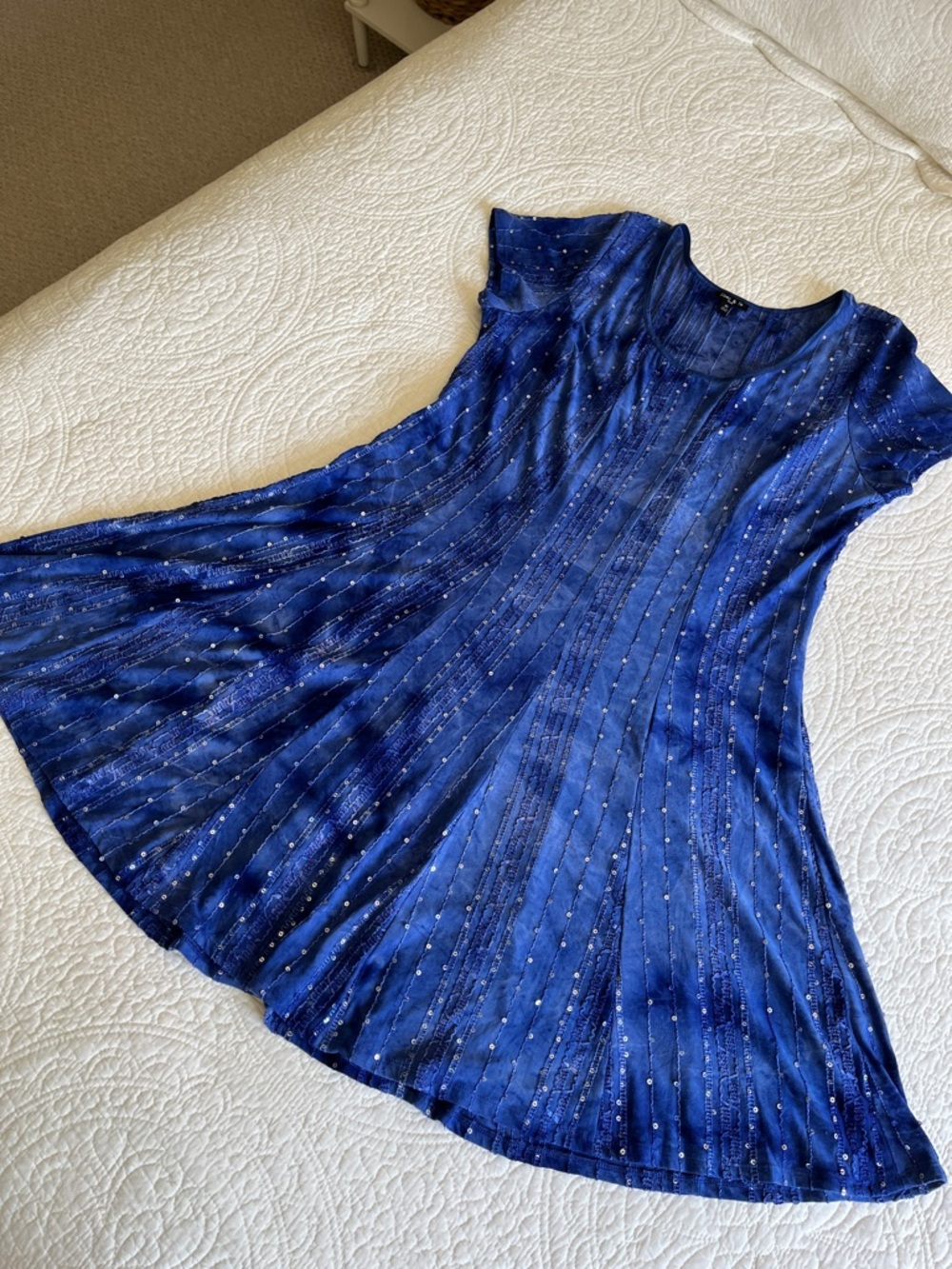 Sequin Embellished Scoop Neck Midi Dress Blue Fit Flare Women's 2X‎ Fairy Date